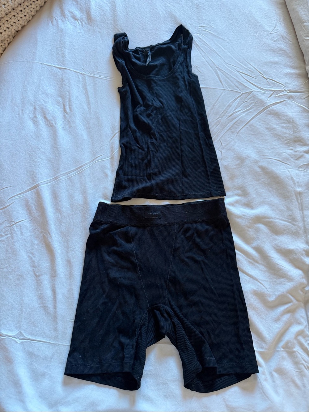Skims Black Ribbed Tank Top and Boxer Brief Set